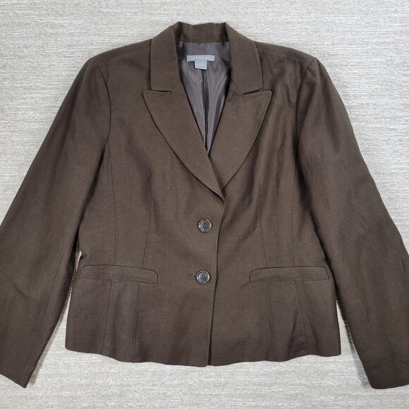 Ann Taylor Linen Jacket Womens 14 Brown Lightweight Office Career Blazer - Picture 13 of 13